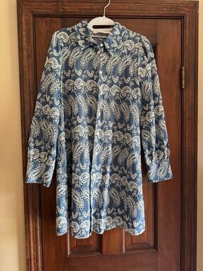 Zara Denim Blue Embroidered Button-Up Shirt Dress